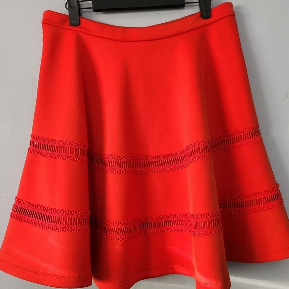 Carven Cut Out Flared Designer Skirt Red Orange sz Large - Picture 6 of 10